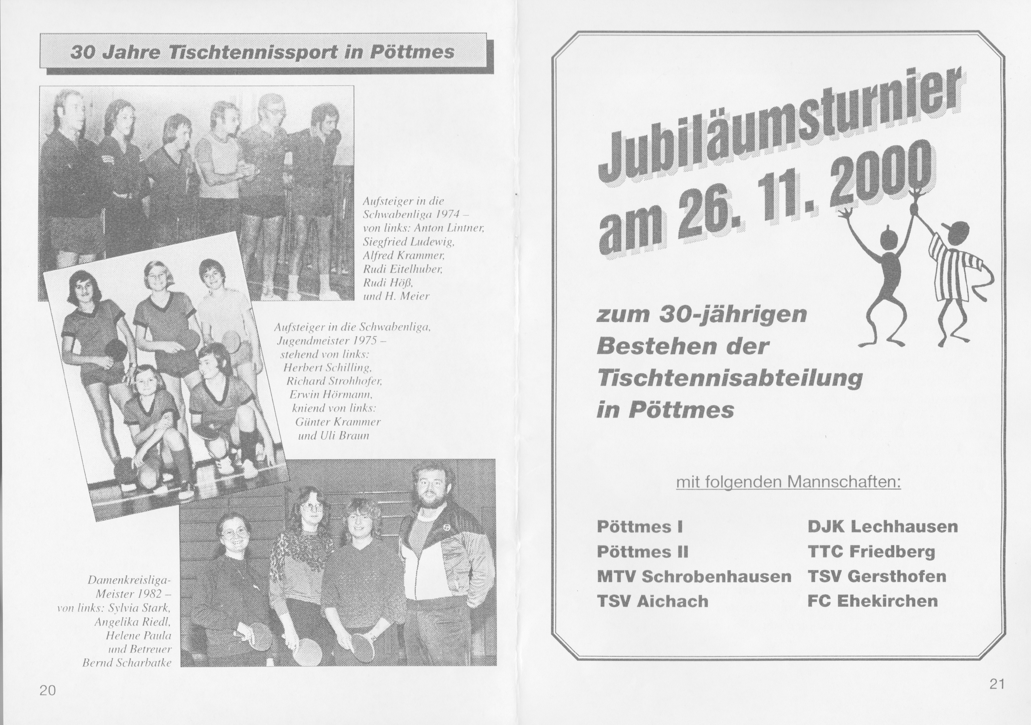 Auszug aus dem Programmheft 2000/2001 zum 30-jährigen Jubiläum der Tischtennis-Abteilung