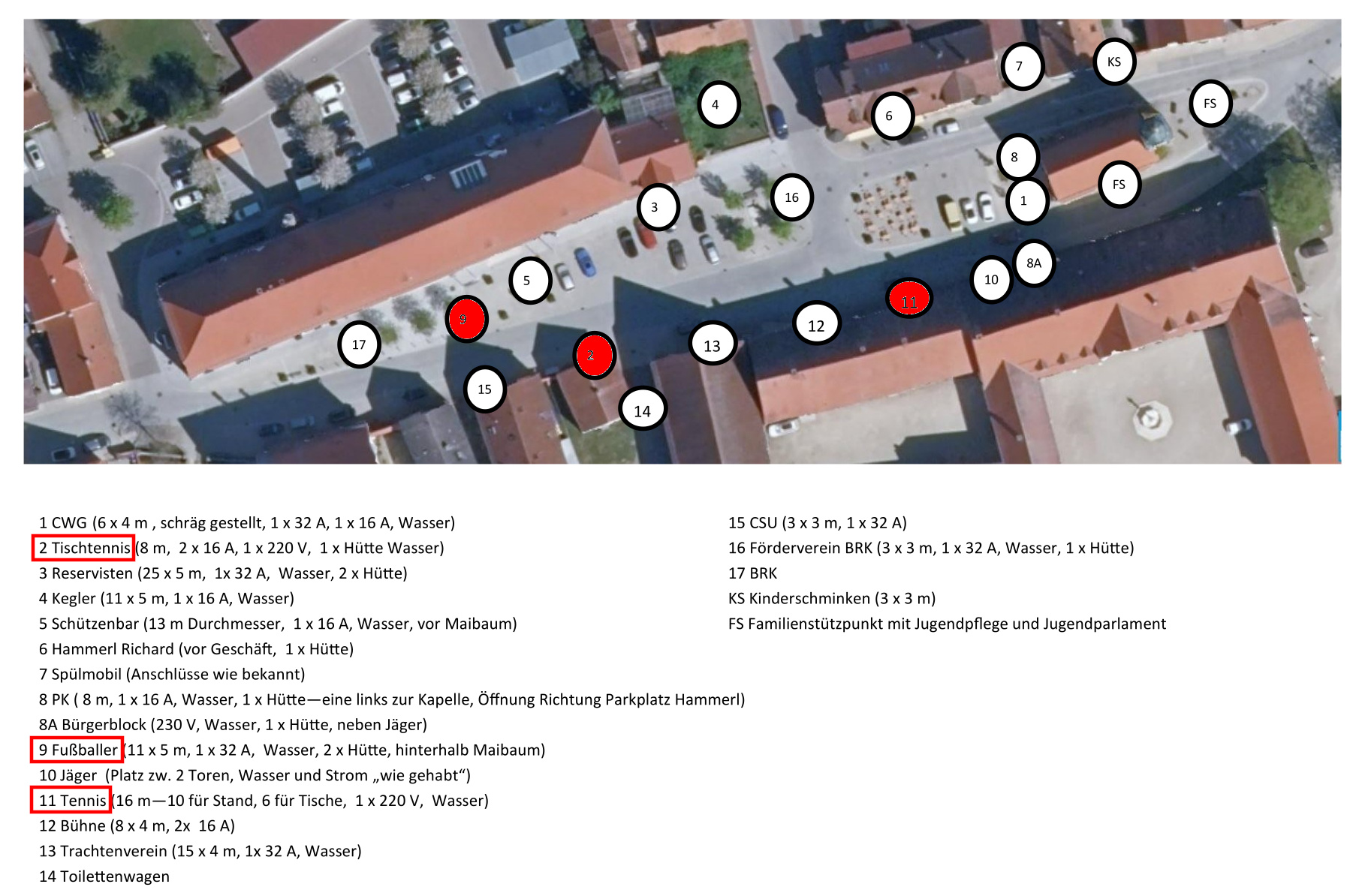 Standplan 2025 Standplan vom Marktfest 2025 mit Hervorhebung der TSV-Stände